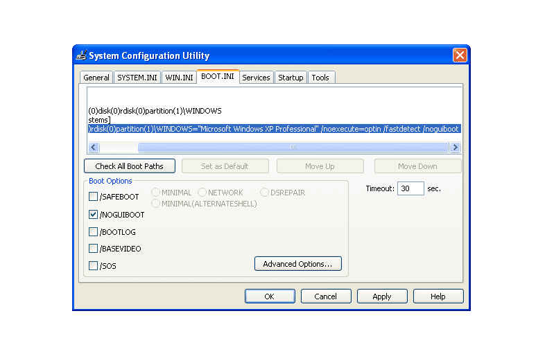 msconfig in xp